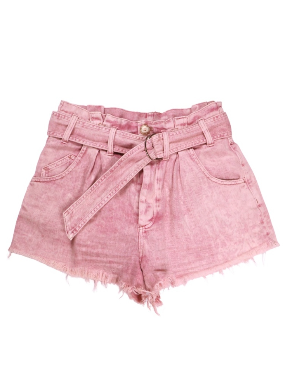 Free People We The Free Small Pink Denim Shorts High Rise Belted Distressed